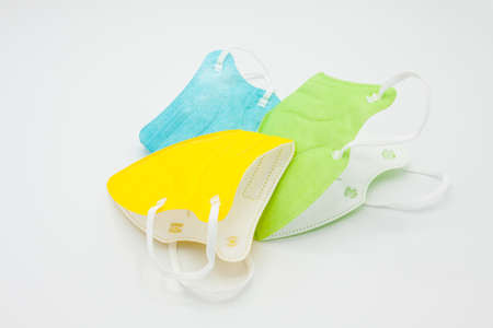 Color masks ffp2 on white background. protection.の写真素材