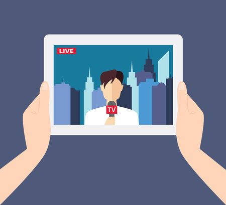 Male TV presenter, reporter, journalist, correspondent tells live news. A report from the eventIllustration EPS10.のイラスト素材