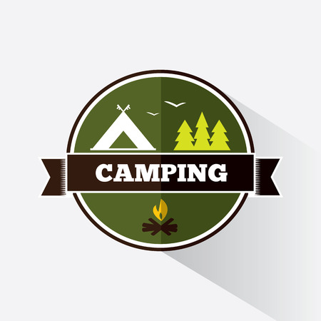 Camping  and badges with element design. Camping  in flat designのイラスト素材