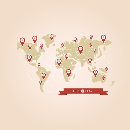 Pointers popular game on the world map. Vector illustration in flat designのイラスト素材