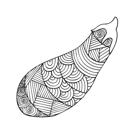 Adult coloring book page design with a picture of an eggplant. Coloring book page for adult. Vector illustration in the style of zentangle, doodle, ethnic, tribal design.のイラスト素材