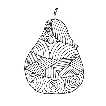 Adult coloring book page design with a picture of a pear. Coloring book page for adult. Vector illustration in the style of zentangle, doodle, ethnic, tribal design.のイラスト素材
