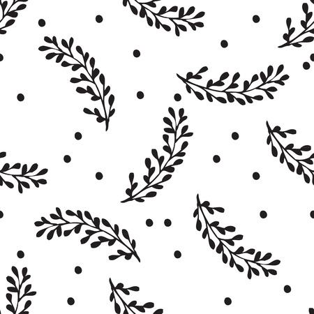 Black and white hand drawn abstract pattern with the image of the branches. Vector illustration.のイラスト素材