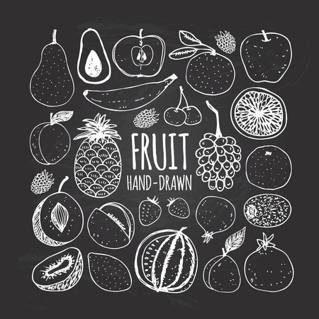 Set of fruit in doodle style on the chalkboardのイラスト素材