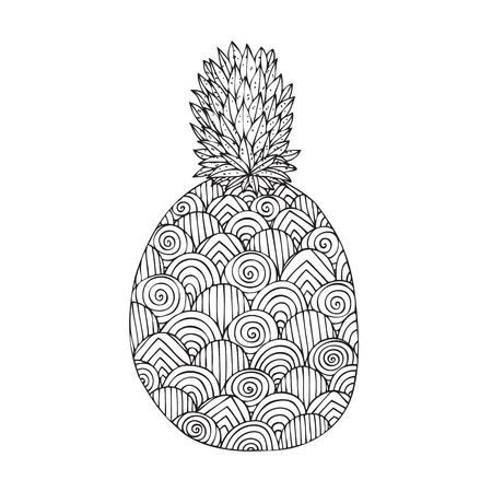 Adult coloring book page design with a picture of a pineapple. Coloring book page for adult. Vector illustration in the style of tribal designのイラスト素材