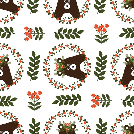 Christmas seamless pattern with cute bear. Vector illustrationのイラスト素材