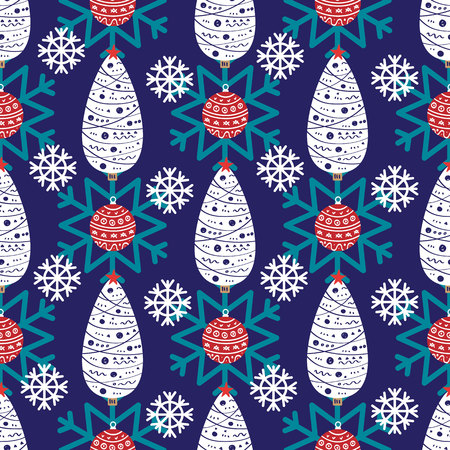 Christmas pattern with the image of Christmas trees and snowflakesのイラスト素材