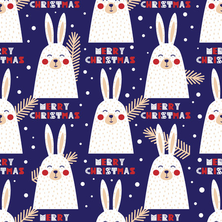 Christmas pattern with the image of a rabbitのイラスト素材