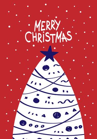 Cute Christmas cards with a picture of a Christmas tree in Scandinavian style. Vector illustration.のイラスト素材