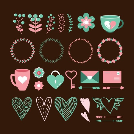 Valentine's day cute set of decorative elementsのイラスト素材