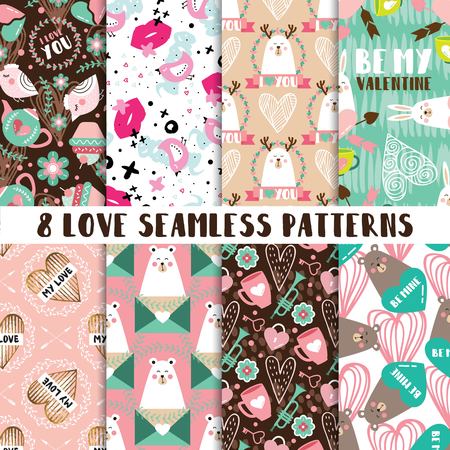 Modern set of cute seamless patterns for Valentine's dayのイラスト素材
