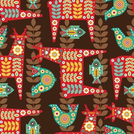 Folk seamless pattern in scandinavian style. Vector illustration のイラスト素材
