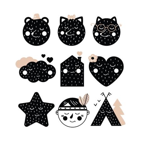 A set of decorative elements for the design of children's posters in the Scandinavian style. Vector illustrationのイラスト素材
