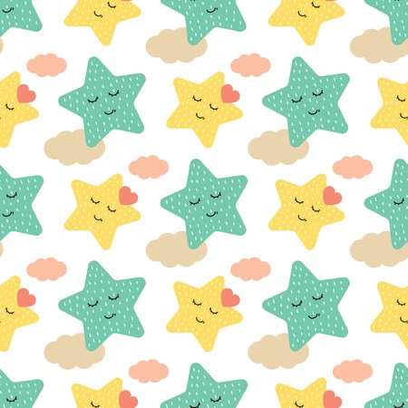 Children's seamless pattern in Scandinavian style with star and clouds. Vector illustrationのイラスト素材