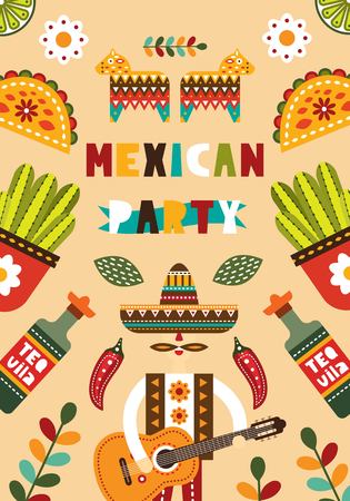 Mexican folk card invitation.のイラスト素材
