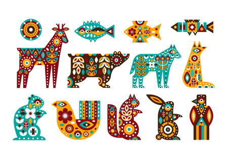 Animal folk set in a Scandinavian style. Vector illustrationのイラスト素材