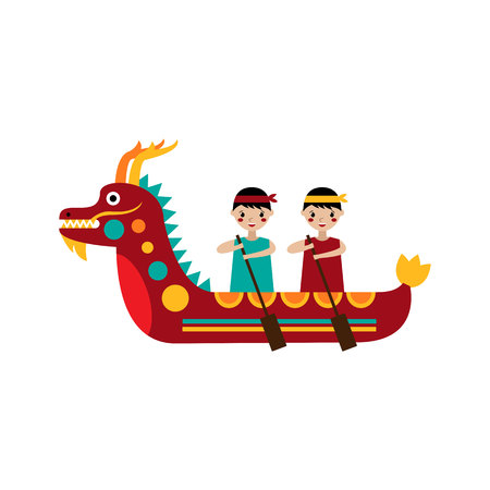 Boys row dragon boat. Chinese folk traditionのイラスト素材