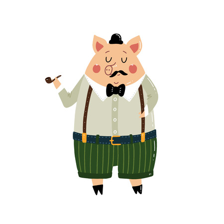 Cute pig on isolated background. Character funny pig. Vector illustrationのイラスト素材