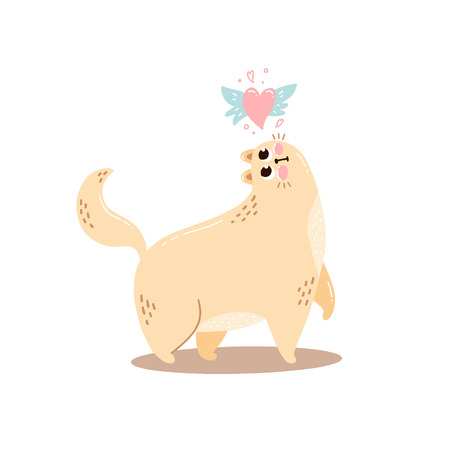 Postcard with the character is a cute hand drawn cat. Cat in love.のイラスト素材