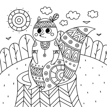 Coloring antistress with image squirrel in ethnic styleのイラスト素材