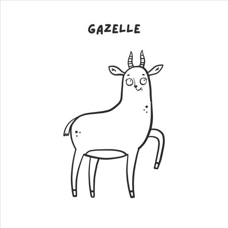 Cute educational card coloring book African gazelle vector illustrationのイラスト素材