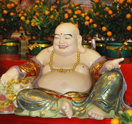 Laughing Buddha Statue - Future Buddhaの写真素材