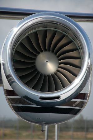 Close up of a turbo fan engine for business jetの写真素材