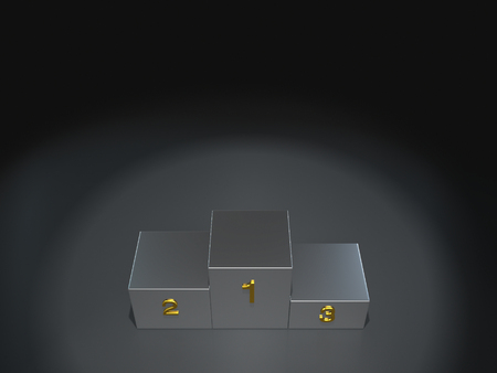 metal podium winner on dark background.3D renderingの写真素材