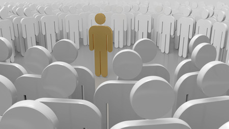 Gold man standing out from the crowd.3d renderingの写真素材