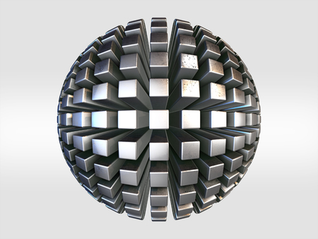 Futuristic outline shape. metal sphere background. Sci-fi background. Abstract object in empty space.3d Renderingの写真素材