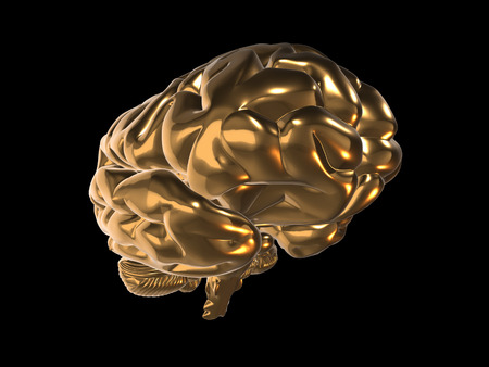 3d render of golden brain on black backgroundの写真素材