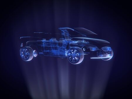 Disassembled car  in Hologram wireframe Styleの写真素材