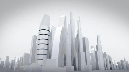 White city with wire frame, abstract city, future city. 3D renderingの写真素材