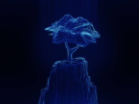 Wire frame of Tree and cliff model ,abstract forest background.3D renderingの写真素材