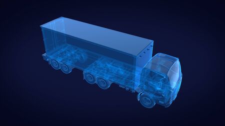 Truck of X-ray, blue transparent, hologram style.3D rendering.の写真素材