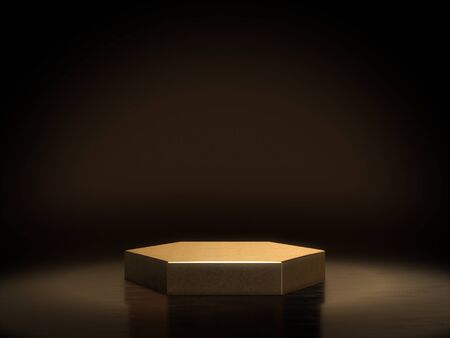 Golden pedestal for display,Platform for design,Blank product stand.3D rendering.の写真素材
