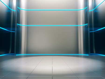 Empty stage,Blank product stand with light glow,Futuristic background.3D rendering