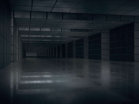 Abstract structure,Product showcase background,Long dark corridor interior design.3D renderingの写真素材