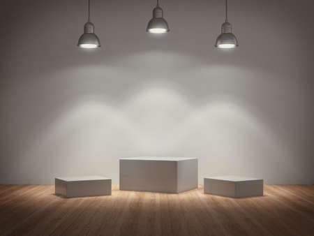 Pedestal for display,Platform for design,Blank product stand with lamp light spot .3D rendering.の写真素材