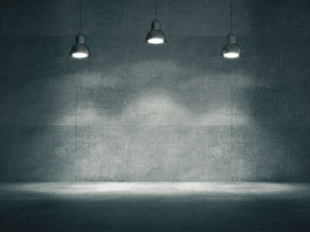 Empty concrete room,Pedestal for display,Blank product stand with lamps light spot .3D rendering.の写真素材