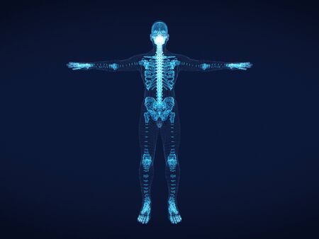 Shining dots and line of skeleton ,body  human .3D rendering.の写真素材