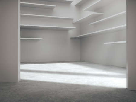 Empty space for product showcase, white hall, white structure.3D rendering.の写真素材