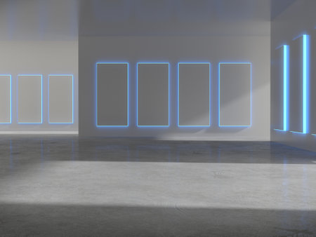 Empty space for product showcase in white room, futuristic room. 3d rendering.の写真素材