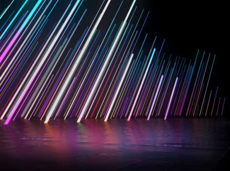 Empty Space for product show with colorful of LED light with dark background. 3D rendering.