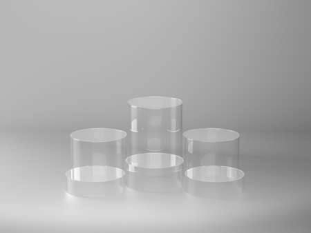 Glass pedestal for display,Platform for design,Blank product stand,clean background.3D renderingの写真素材