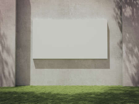 Frame hang on the wall with Tree shadow on the wall .3D rendering