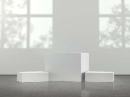 White pedestal for display,Platform for design,Blank product stand in Empty room with window and...