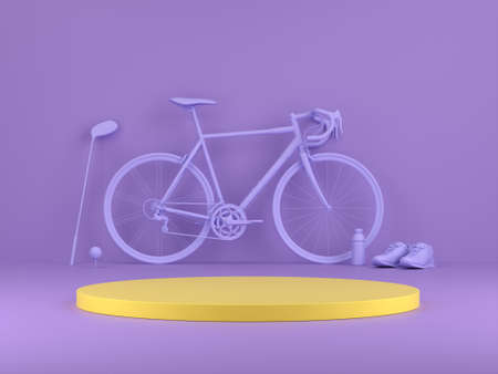 Podiums for product show with colorful of sport equipment. 3D rendering.の写真素材