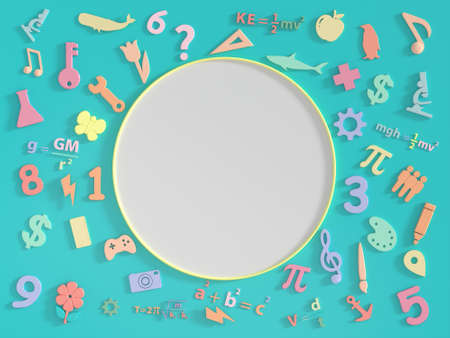 Template for copy space with the background of colorful symbol of learning for kids. 3D rendering.