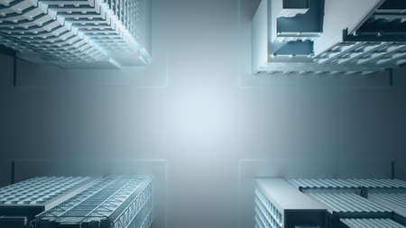 the dark city with a light spot. 3d rendering.の写真素材